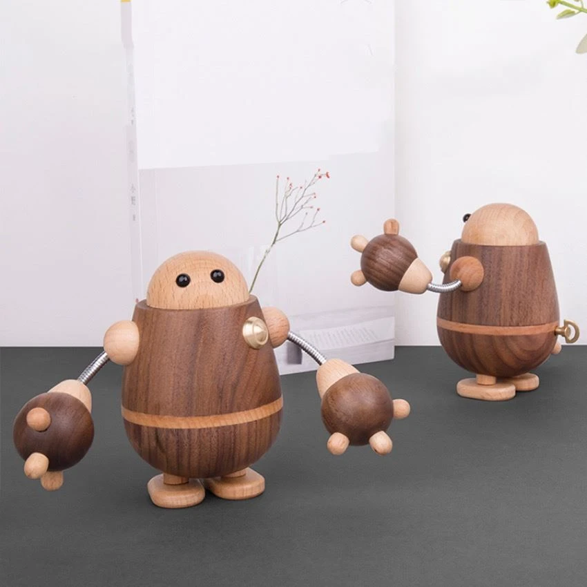 wooden music box robot