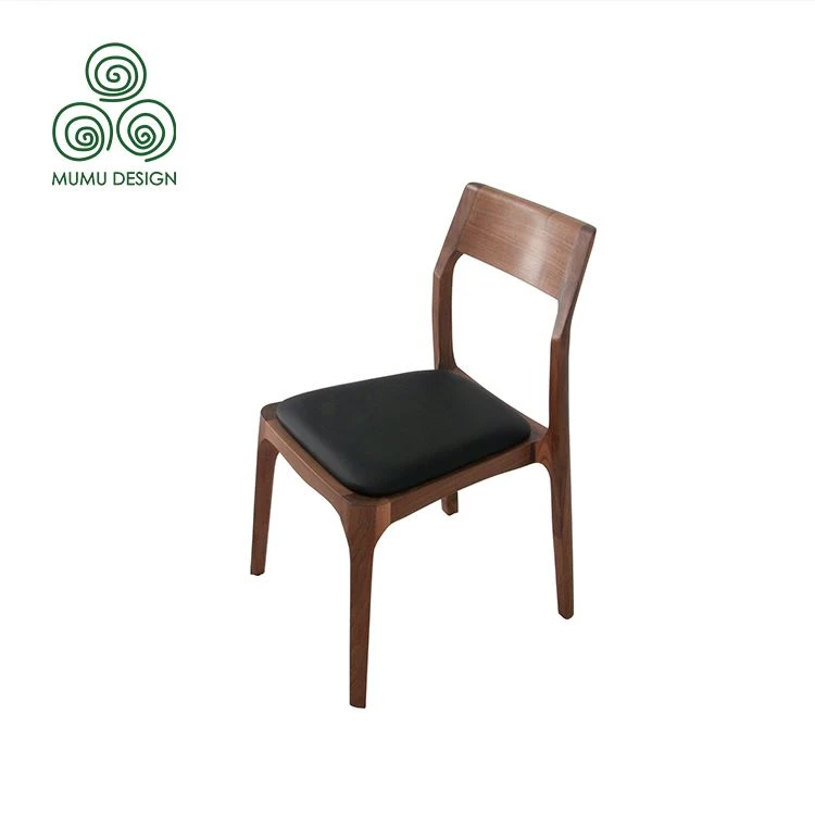Ecole Black Leather Walnut Dining Chair