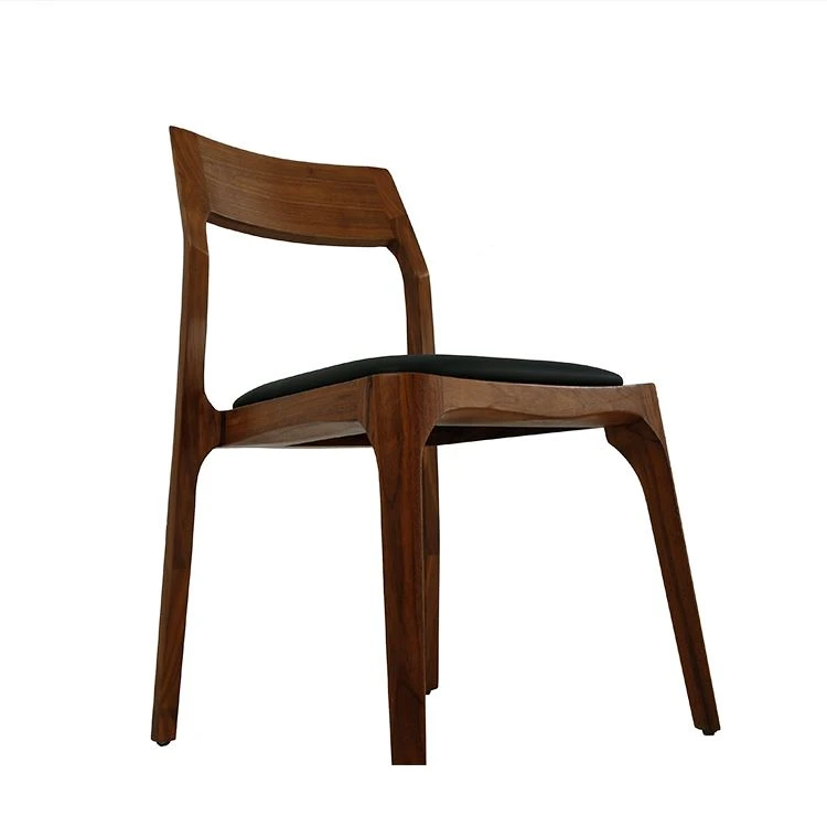 Ecole Black Leather Walnut Dining Chair