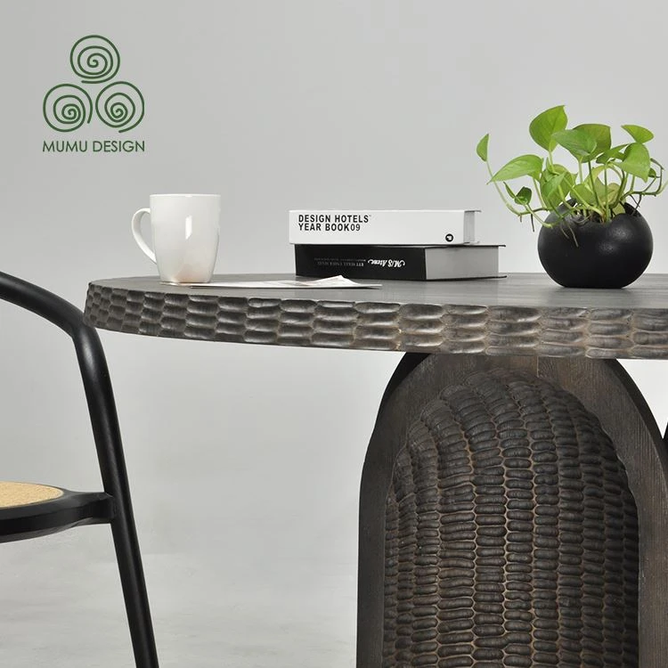 Basic black round table coffee table solid ash wood