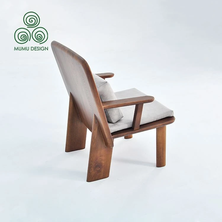 Grey fabric armchair solid ash wood