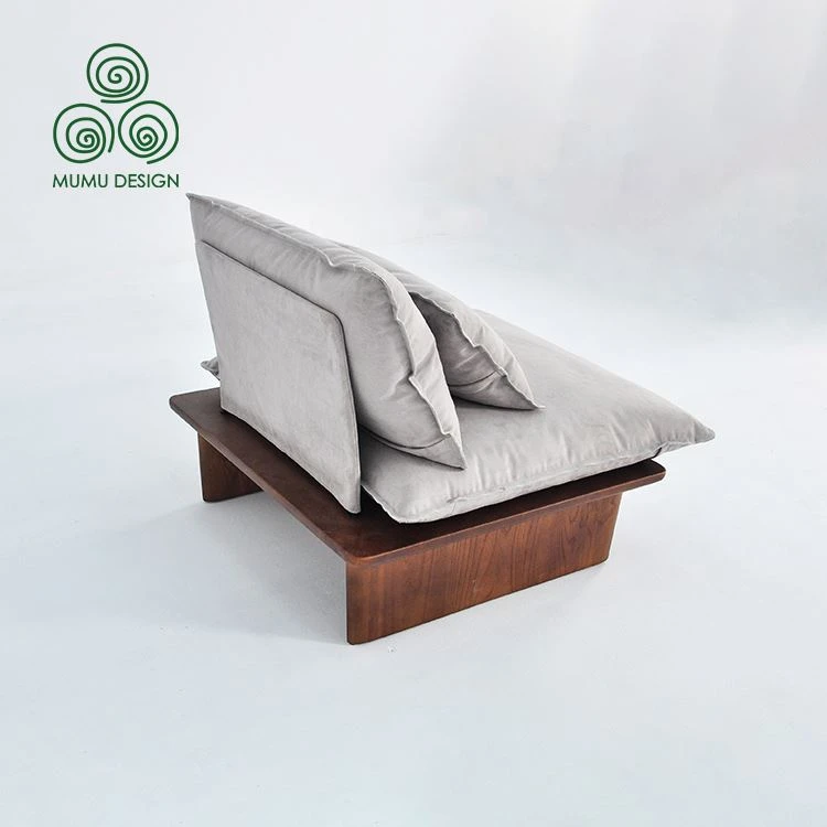 Solid wood ash wood retro simple single sofa accent chair backrest-walnut color