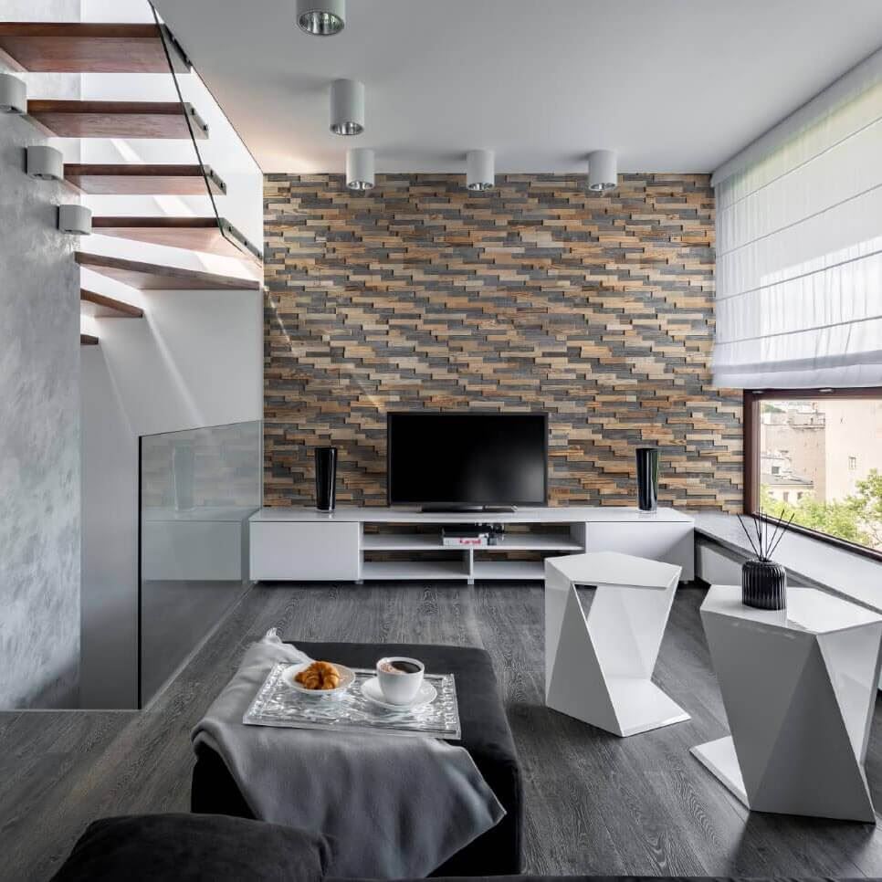 TV background wall method made of wood planks TV background wall method made of wood planks