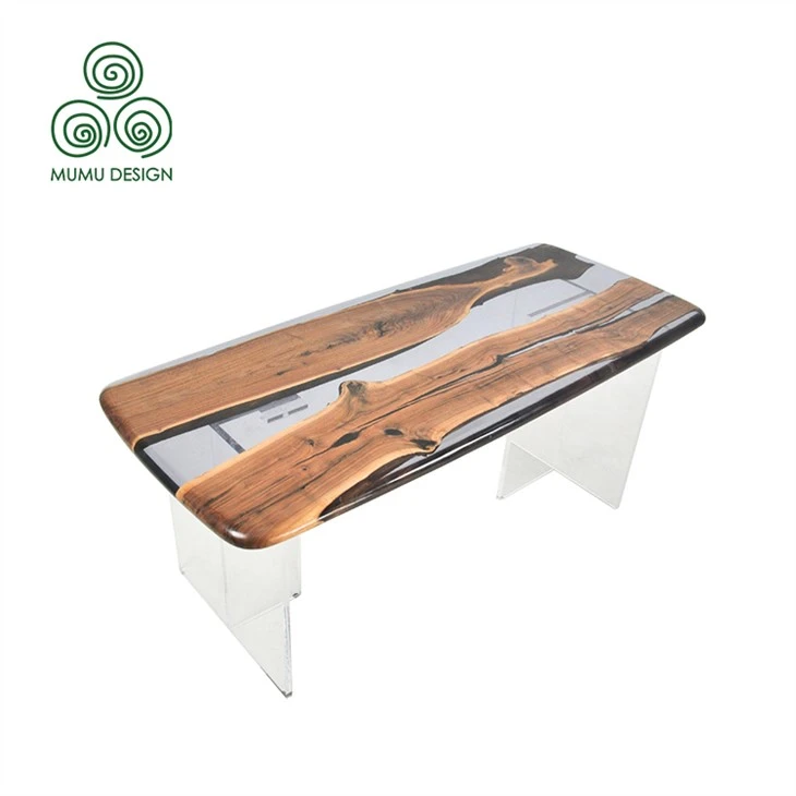 Farmhouse Wood Dining Table With Rectangular Solid Wood Top, Dual Stainless Steel Pedestal, Mid-Century Modern Style