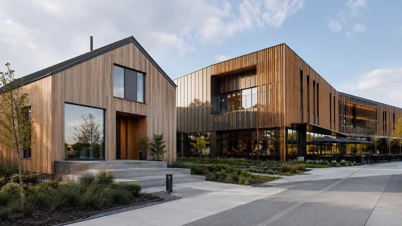 Exterior timber cladding on residential and commercial buildings Exterior timber cladding on residential and commercial buildings