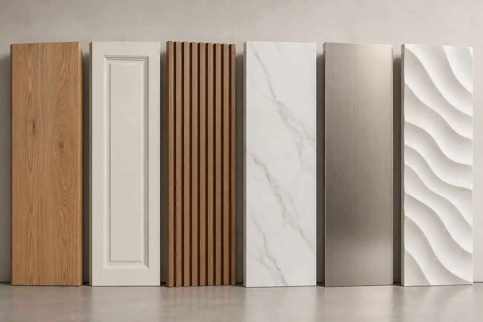 Solid wood, MDF, WPC, PVC, metal and gypsum wall panels