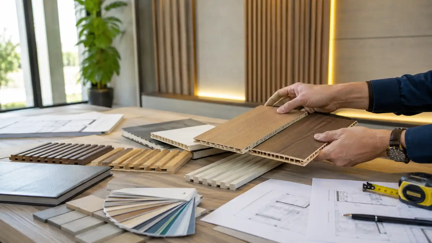Comparing wall panel samples before choosing a material