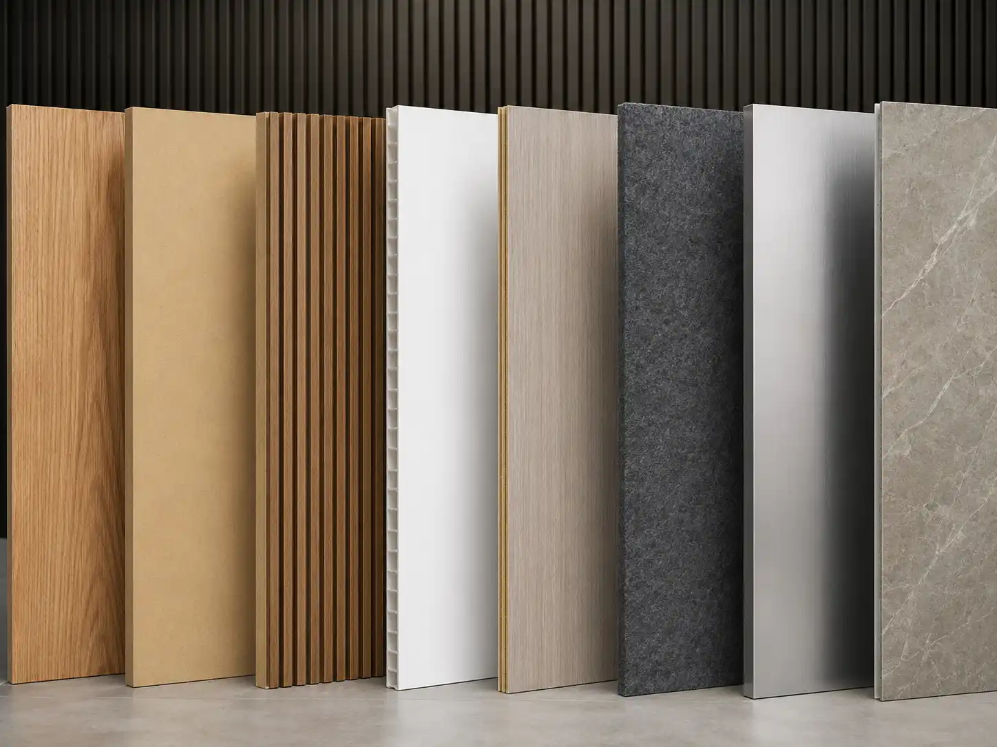 Wall panel material samples side by side Wall panel material samples side by side